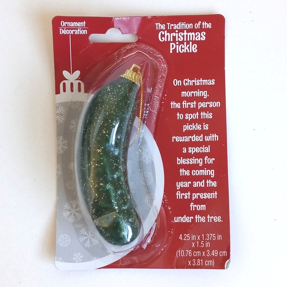 Other - Christmas Pickle Ornament - Green Gold Glitter Decorative Holiday Accent